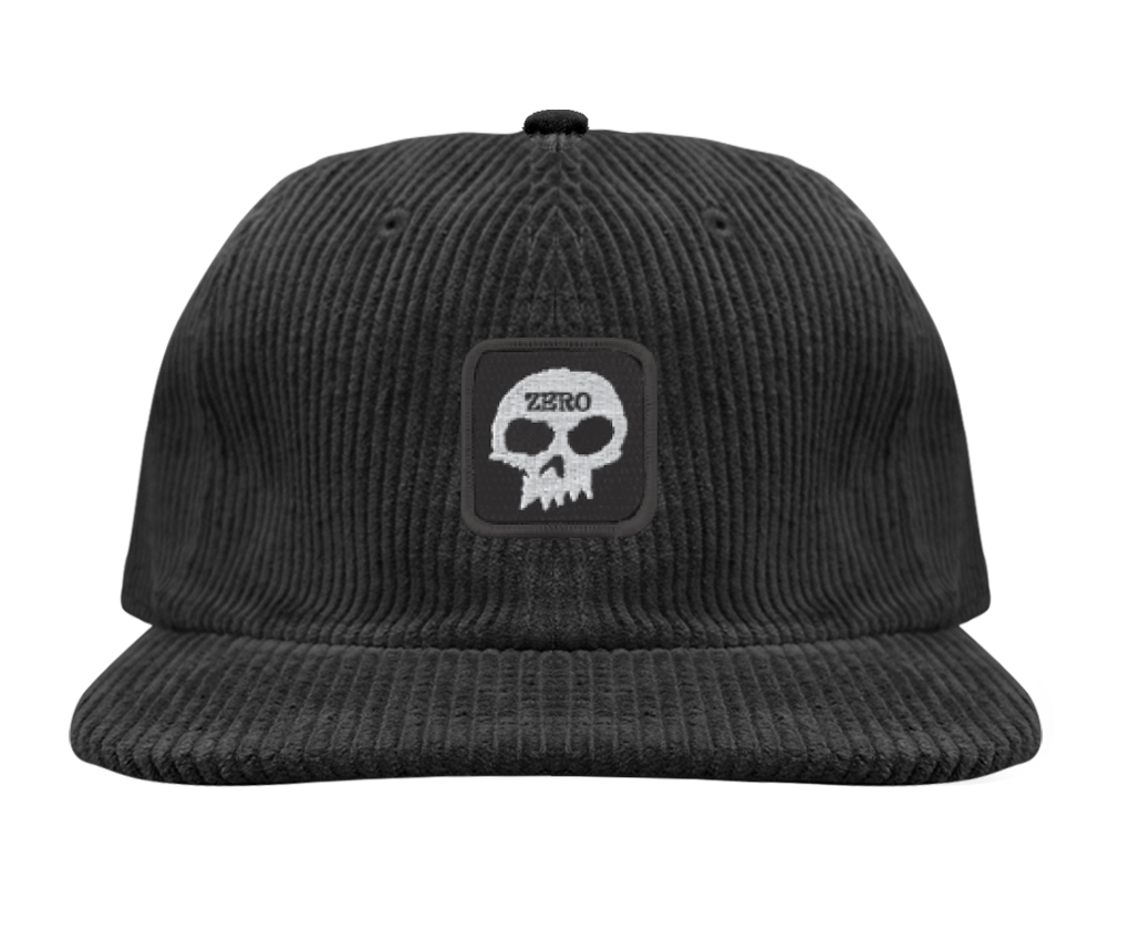 SINGLE SKULL PATCH CORDUROY HAT - BLACK/WHITE