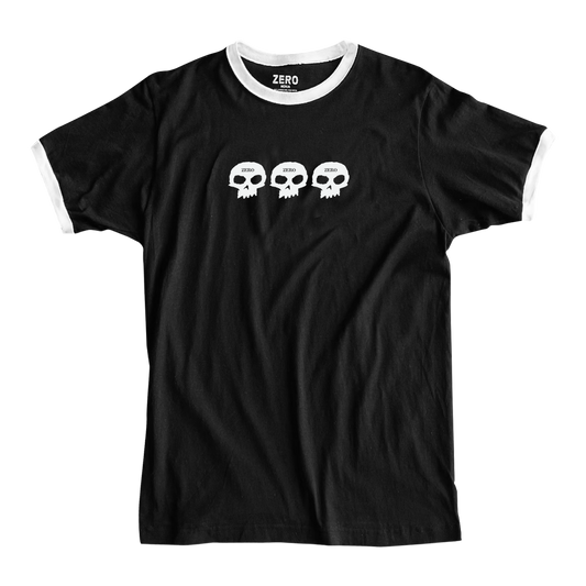 3 SKULL S/S RINGER - BLACK/WHITE
