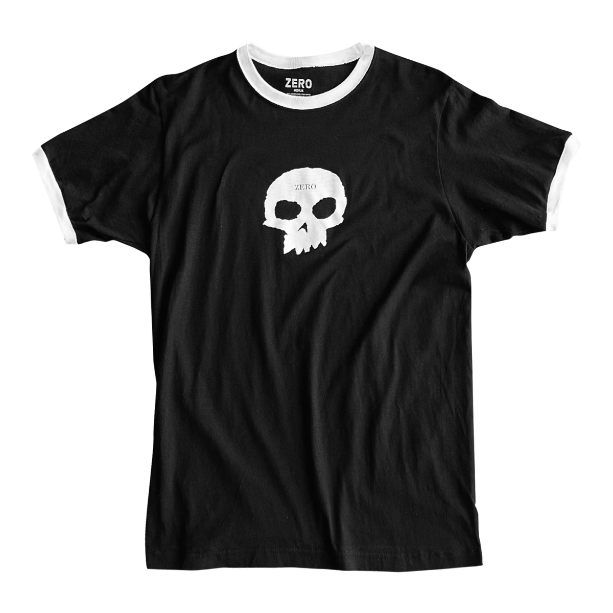 SINGLE SKULL S/S RINGER - BLACK/WHITE – Zero Skateboards