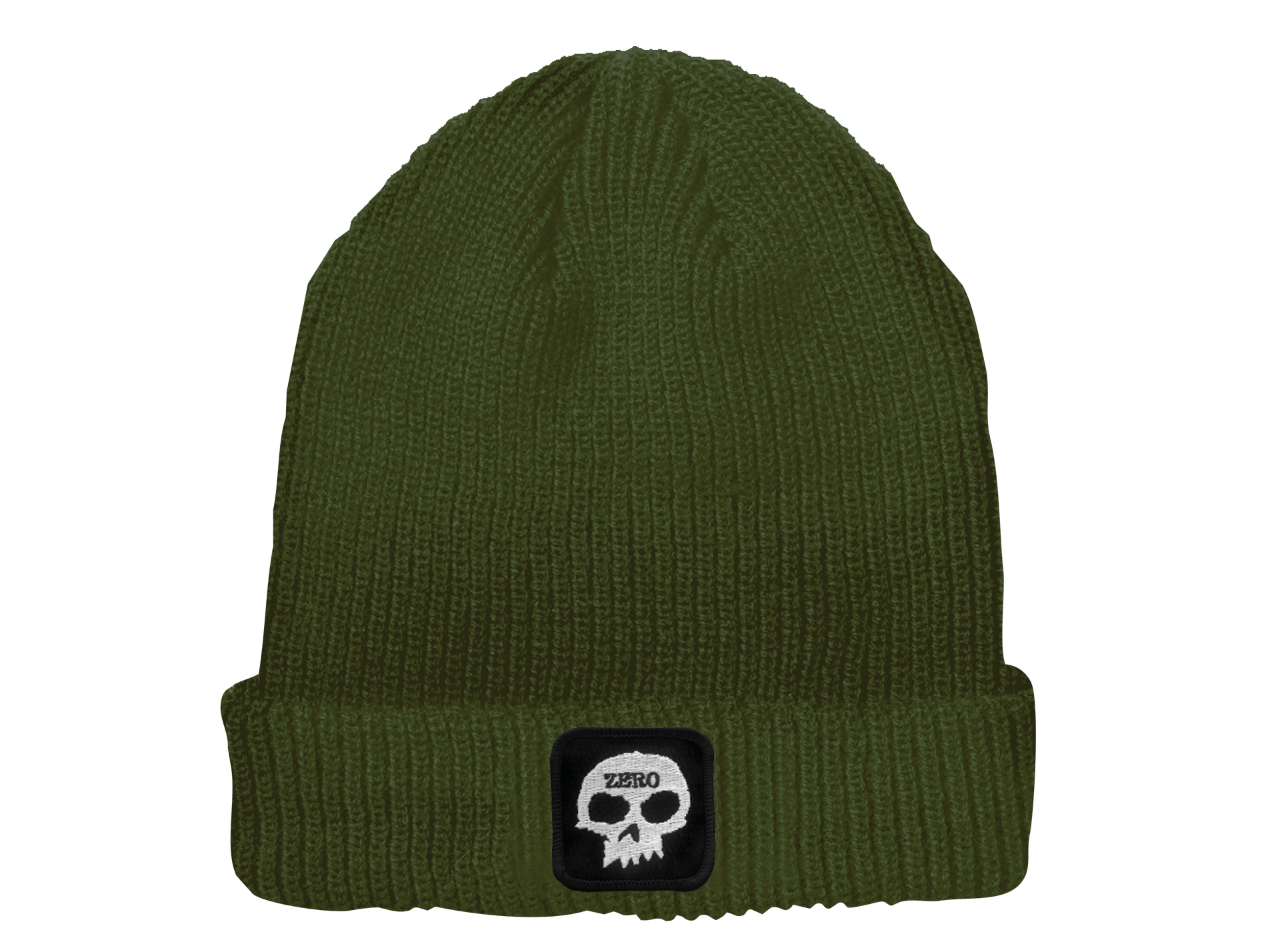 SKULL PATCH BEANIE - OLIVE – Zero Skateboards SKULL PATCH BEANIE - OLIVE – Zero Skateboards