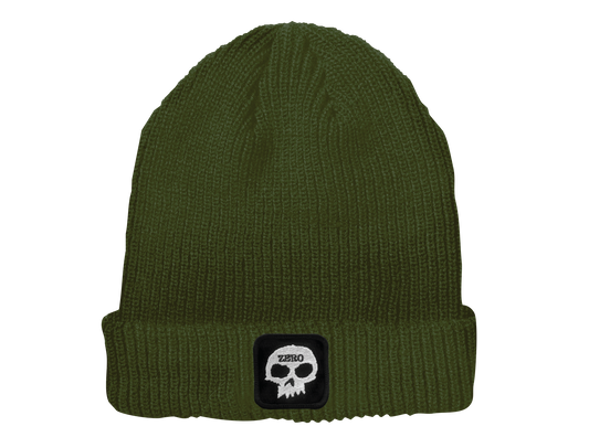 SKULL PATCH BEANIE - OLIVE