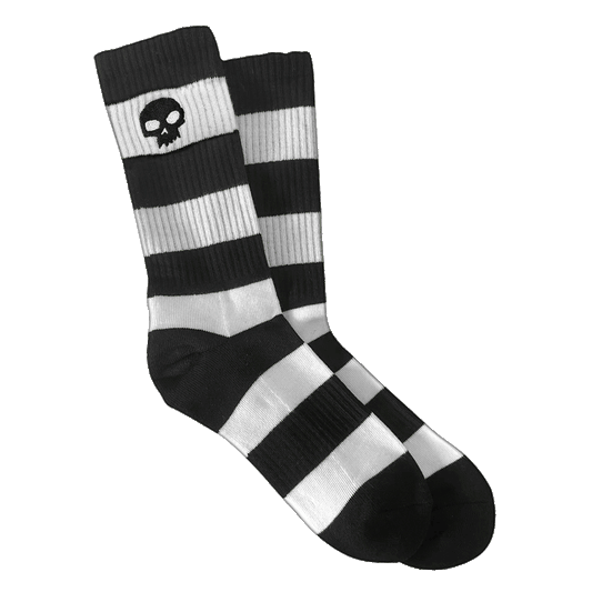 SINGLE SKULL SOCKS - STRIPED - BLACK/GITD
