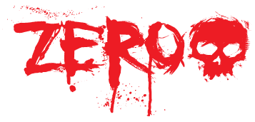Zero Skateboard Logo red text with red skull image
