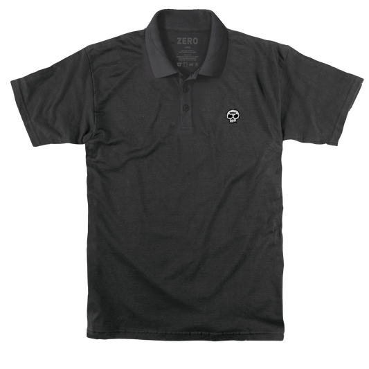 SINGLE SKULL EMBROIDERED S/S POLO - BLACK